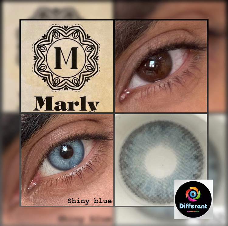 لنز رنگی شاینی بلو برند مارلی آبی رگه دار دور دار (shiny blue marly)